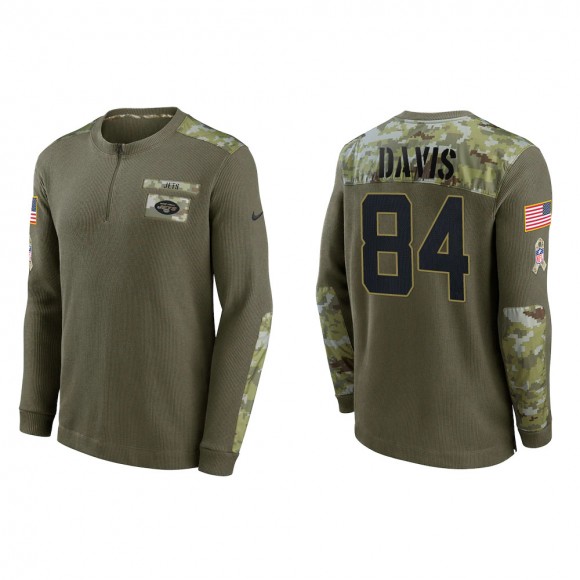 2021 Salute To Service Men's Jets Corey Davis Olive Henley Long Sleeve Thermal Top