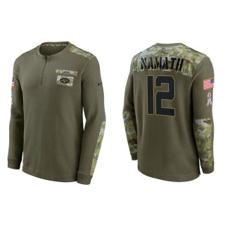 2021 Salute To Service Men's Jets Joe Namath Olive Henley Long Sleeve Thermal Top