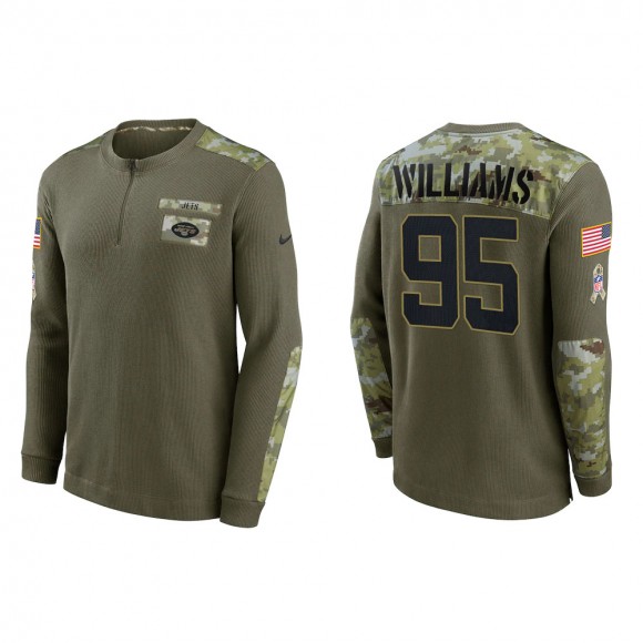 2021 Salute To Service Men's Jets Quinnen Williams Olive Henley Long Sleeve Thermal Top
