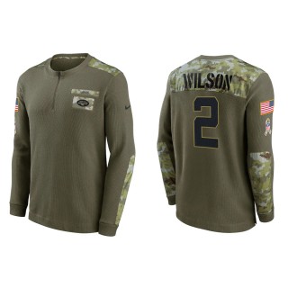 2021 Salute To Service Men's Jets Zach Wilson Olive Henley Long Sleeve Thermal Top
