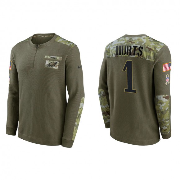 2021 Salute To Service Men's Eagles Jalen Hurts Olive Henley Long Sleeve Thermal Top