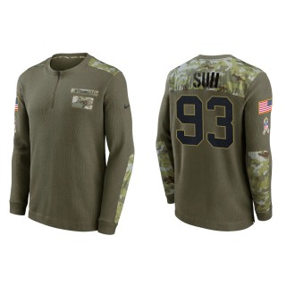 2021 Salute To Service Men's Buccaneers Ndamukong Suh Olive Henley Long Sleeve Thermal Top