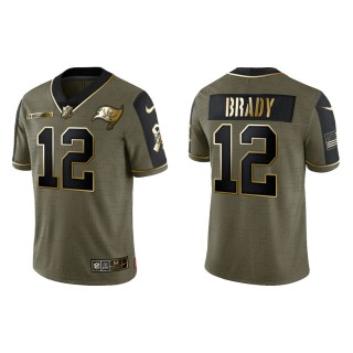 2021 Salute To Service Men's Buccaneers Tom Brady Olive Gold Limited Jersey