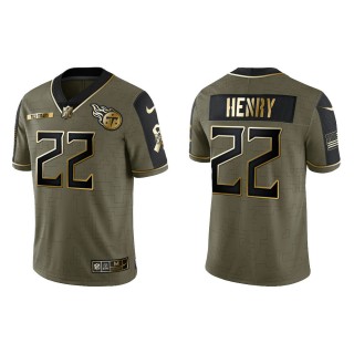 2021 Salute To Service Men's Titans Derrick Henry Olive Gold Limited Jersey