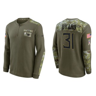 2021 Salute To Service Men's Titans Kevin Byard Olive Henley Long Sleeve Thermal Top