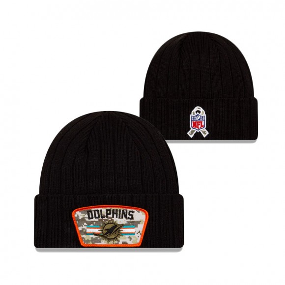 2021 Salute To Service Dolphins Black Cuffed Knit Hat