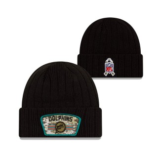 2021 Salute To Service Dolphins Black Historic Logo Cuffed Knit Hat