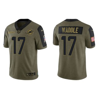 Men's Jaylen Waddle Miami Dolphins Olive 2021 Salute To Service Limited Jersey