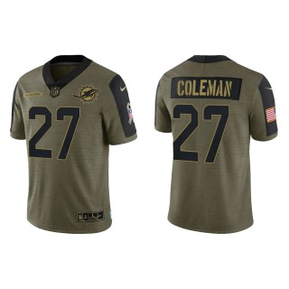 Men's Justin Coleman Miami Dolphins Olive 2021 Salute To Service Limited Jersey