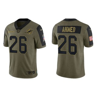 Men's Salvon Ahmed Miami Dolphins Olive 2021 Salute To Service Limited Jersey