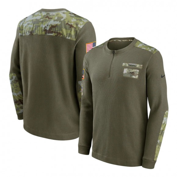 2021 Salute To Service Vikings Olive Henley Long Sleeve Thermal Top
