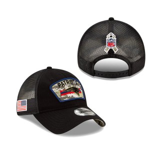 2021 Salute To Service Patriots Black Trucker 9TWENTY Adjustable Hat