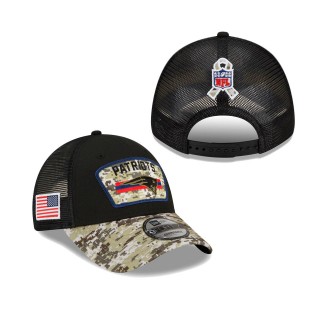 2021 Salute To Service Patriots Black Camo Trucker 9FORTY Snapback Adjustable Hat