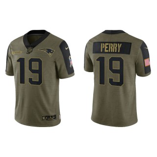 Men's Malcolm Perry New England Patriots Olive 2021 Salute To Service Limited Jersey