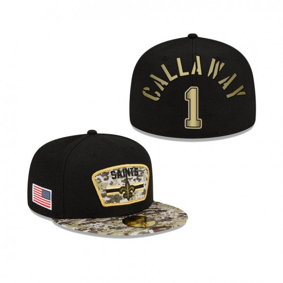 Men's Marquez Callaway New Orleans Saints Black Camo 2021 Salute To Service 59FIFTY Fitted Hat