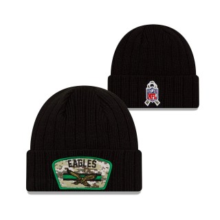 2021 Salute To Service Eagles Black Historic Logo Cuffed Knit Hat