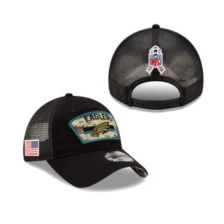 2021 Salute To Service Eagles Black Trucker 9TWENTY Adjustable Hat