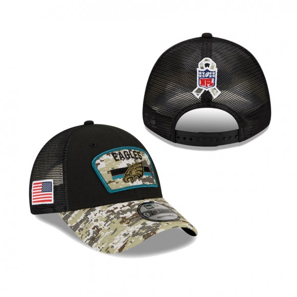 2021 Salute To Service Eagles Black Camo Trucker 9FORTY Snapback Adjustable Hat