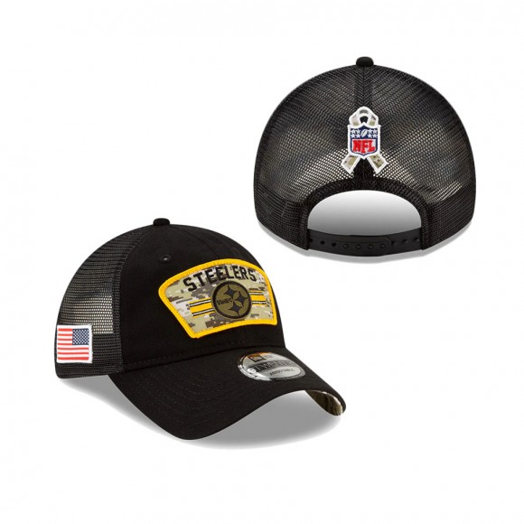 2021 Salute To Service Steelers Black Trucker 9TWENTY Adjustable Hat
