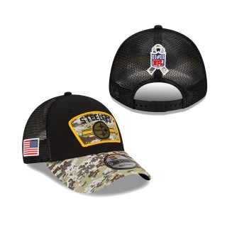2021 Salute To Service Steelers Black Camo Trucker 9FORTY Snapback Adjustable Hat