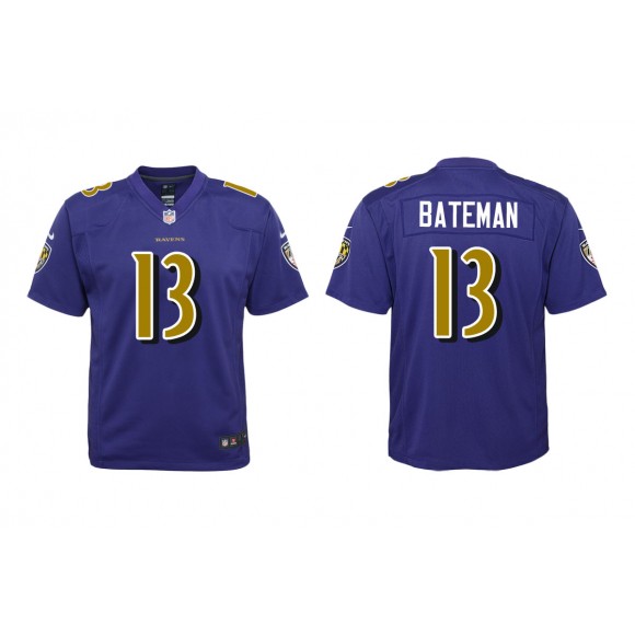 Youth Rashod Bateman Baltimore Ravens Purple Color Rush Game Jersey