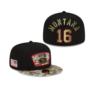 Men's Joe Montana San Francisco 49ers Black Camo 2021 Salute To Service 59FIFTY Fitted Hat