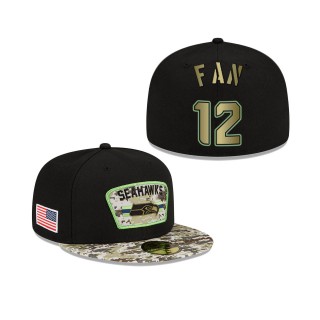 Men's 12th Fan Seattle Seahawks Black Camo 2021 Salute To Service 59FIFTY Fitted Hat