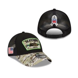 2021 Salute To Service Seahawks Black Camo Trucker 9FORTY Snapback Adjustable Hat