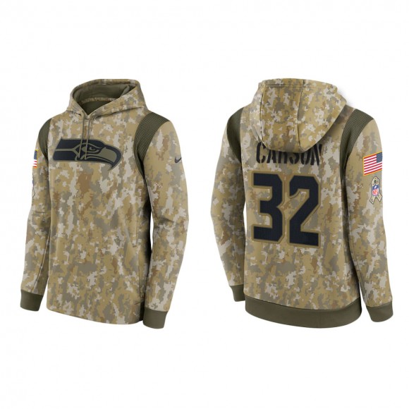 Men's Chris Carson Seattle Seahawks Camo 2021 Salute To Service Therma Hoodie
