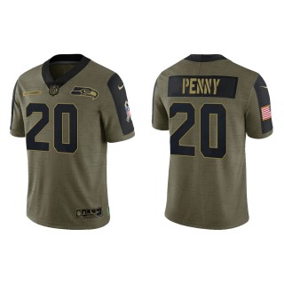 Men's Rashaad Penny Seattle Seahawks Olive 2021 Salute To Service Limited Jersey