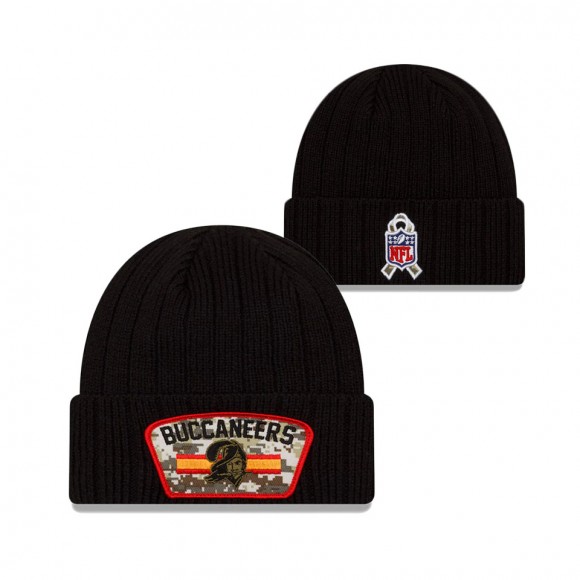 2021 Salute To Service Buccaneers Black Historic Logo Cuffed Knit Hat
