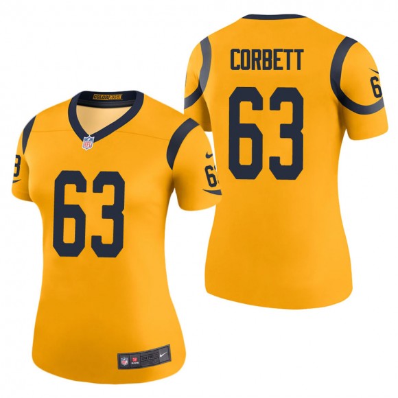Women's Los Angeles Rams Austin Corbett Gold Color Rush Legend Jersey