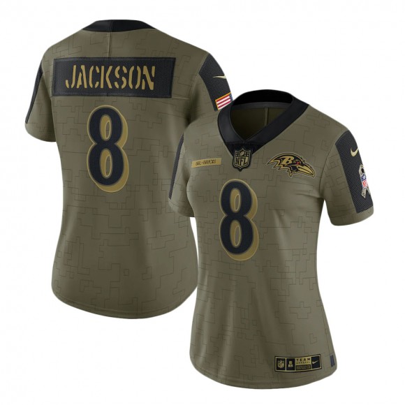 2021 Salute To Service Women's Ravens Lamar Jackson Olive Limited Player Jersey