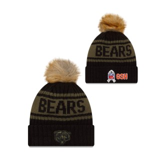 2021 Salute To Service Women's Bears Black Cuffed Knit Pom Hat