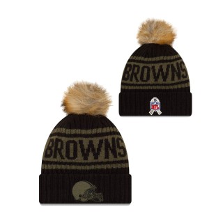 2021 Salute To Service Women's Browns Black Cuffed Knit Pom Hat