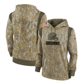 2021 Salute To Service Women's Browns Olive Therma Performance Pullover Hoodie