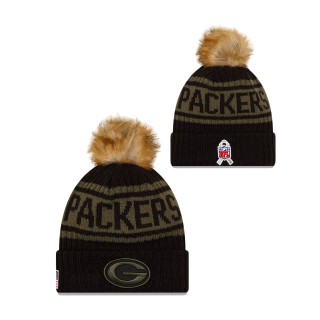2021 Salute To Service Women's Packers Black Cuffed Knit Pom Hat