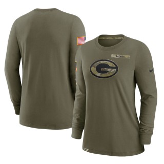 2021 Salute To Service Women's Packers Olive Performance Long Sleeve T-Shirt