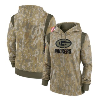 2021 Salute To Service Women's Packers Olive Therma Performance Pullover Hoodie