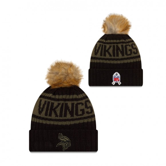 2021 Salute To Service Women's Vikings Black Cuffed Knit Pom Hat
