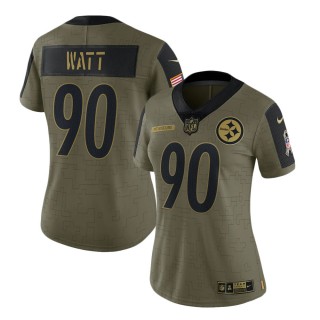 2021 Salute To Service Women's Steelers T.J. Watt Olive Limited Player Jersey