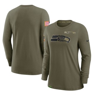 2021 Salute To Service Women's Seahawks Olive Performance Long Sleeve T-Shirt
