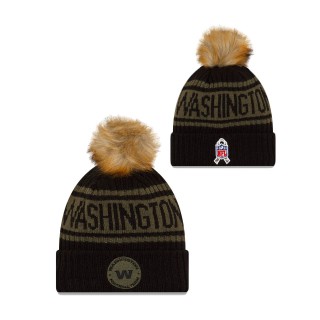 2021 Salute To Service Women's Washington Football Team Black Cuffed Knit Pom Hat