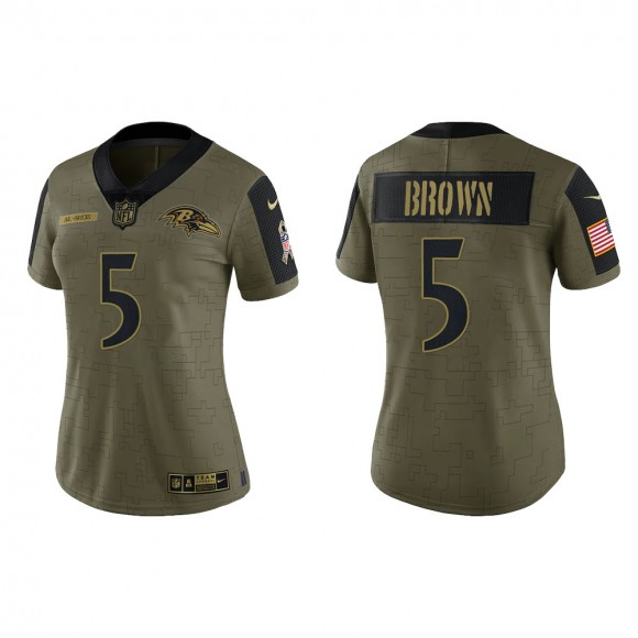 2021 Salute To Service Women Ravens Marquise Brown Olive Gold Limited Jersey