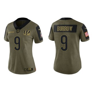 2021 Salute To Service Women Bengals Joe Burrow Olive Gold Limited Jersey