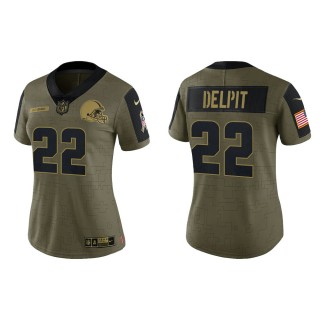 2021 Salute To Service Women Browns Grant Delpit Olive Gold Limited Jersey