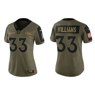 2021 Salute To Service Women Broncos Javonte Williams Olive Gold Limited Jersey
