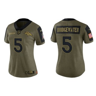 2021 Salute To Service Women Broncos Teddy Bridgewater Olive Gold Limited Jersey