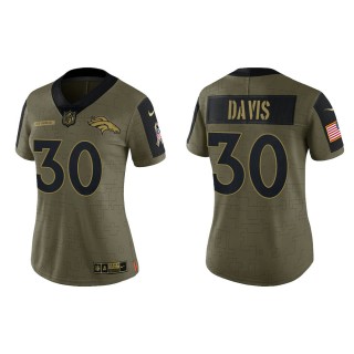 2021 Salute To Service Women Broncos Terrell Davis Olive Gold Limited Jersey