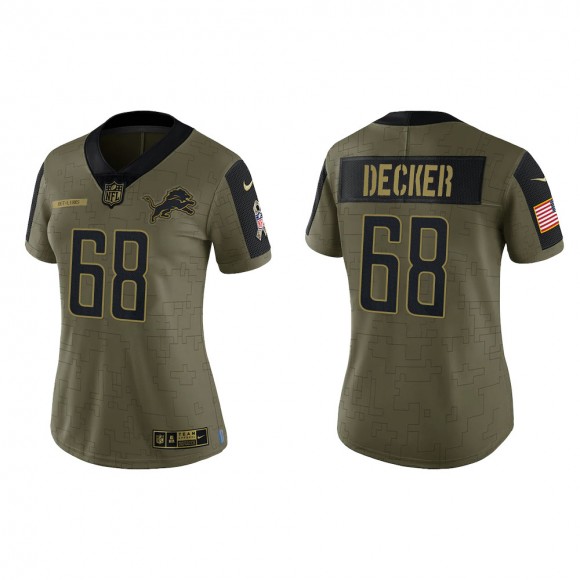 2021 Salute To Service Women Lions Taylor Decker Olive Gold Limited Jersey